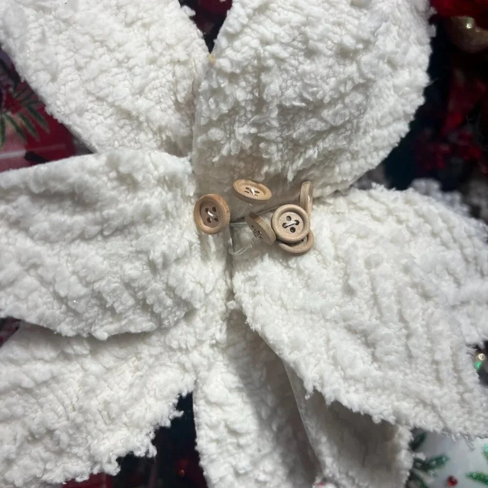 22 inch Winter Chalet White Poinsettia with Buttons Christmas Tree Accent Decor